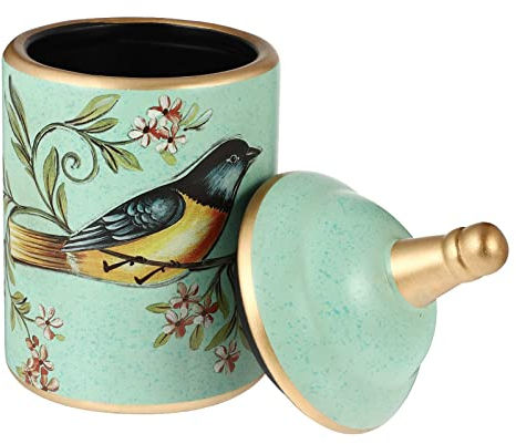 HEALLILY Vintage Green Ceramic Storage Tank with Lid 19.5 X 9.5 X 9.5 Cm (7.66 X 3.73 X 3.73 in) Ideal for Tea Sugar and Coffee Storage
