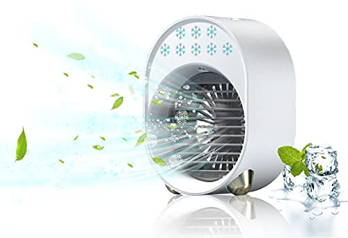 Cool Air Fan with Water, USB Silent Mini Portable Air Cooler Conditioner, Water Fans Cooling Small Desk Fan Rechargeable 3600mAh with LED 7 Colors Light 3 Speeds, Humidifier Purifier (White)