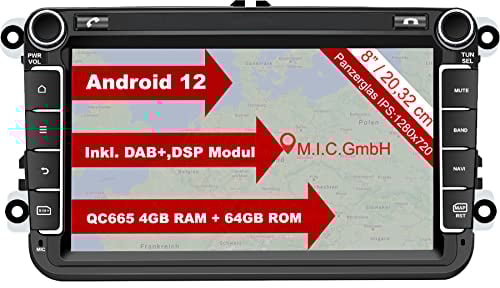 M.I.C. AV8V7 Android 13 Autoradio mit navi: Snapdragon 665 4G+64G;8IPS Panzerglas Display;4G SIM,Carplay,Android Auto,DAB,Bluetooth 5,WiFi,GPS: Ersatz für VW Golf T5 Touran Passat rns rcd,SKODA,SEAT