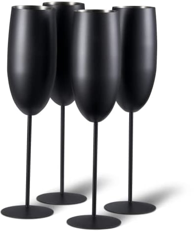 Oak & Steel - 4 Verres À Cocktail Élégants En Acier Inoxydable Noir Mat Pour Le Champagne Et Le Prosecco, 285 Ml - Set Cadeau En Verre Incassable Pour Les Anniversaires Et Les Fêtes.