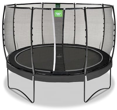 EXIT Toys Allure Premium Rundes Trampolin - ø366cm - Extra Lange Federn für erfahrene Springer - Mit Fußschutzsystem - Premium-Sicherheitsnetz - Wasserabweisend - Starkes Trampolin - Schwarz