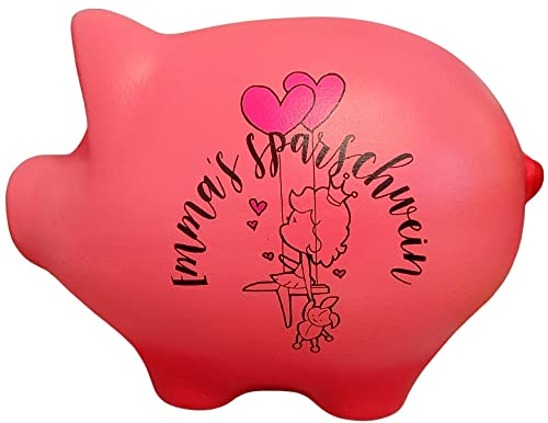 Sparschwein groß XXL aus Keramik Personalisierte mit Namen ohne öffnung für Mädchen und Jungen für Kinder und Erwachsene Kindersparschwein Spardose handgemalt Rosa