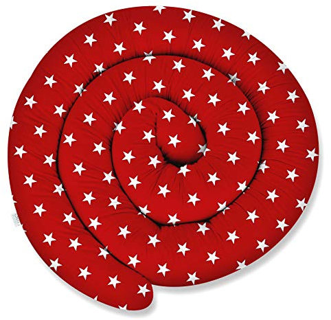 XXL 300 cm Bettschlange für Allergiker Bettkissen Stillkissen Bettrolle Zierkissen Bettumrandung Schlange Handmade 100% Baumwolle ekmTRADE (11 – Rot – Weiße Sterne, 300 cm)