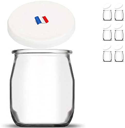 SPECIAL-DAY 6 Glass Yogurt Jars with 6 Airtight BPA-Free Lids - Small Baby Jar - Robot Yogurt Maker (Thermomix Cookeo...) 142 ml Long Lasting Storage