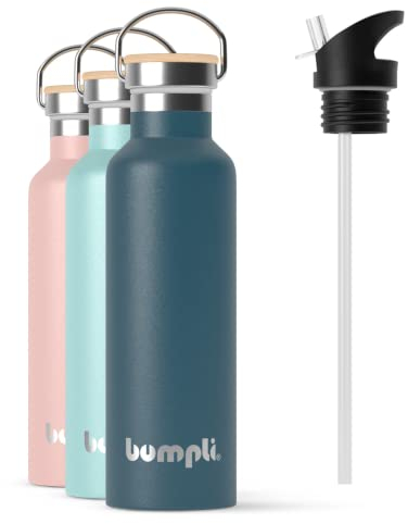 bumpli® Trinkflasche Kinder - 750ml Edelstahl, Kohlensäure geeignet, mit Gratis Strohhalmdeckel – Auslaufsichere, BPA-Freie Thermosflasche für Sport, Ausflüge etc. – extra leicht und robust