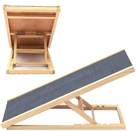 Haustierrampe aus Holz, 100cm Lang, 4 Höhenverstellbar, für Alle Hunde und Katzen, Tragbar, Zusammenklappbar – (30cm/40cm/50cm/60cm Höhe)