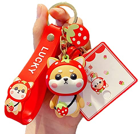 Shining crown Schlüsselanhänger für Frauen, Süßer Schlüsselanhänger, Cartoon Shiba Inu Anhänger Schlüsselbund, Taschenanhänger, Rot, 38