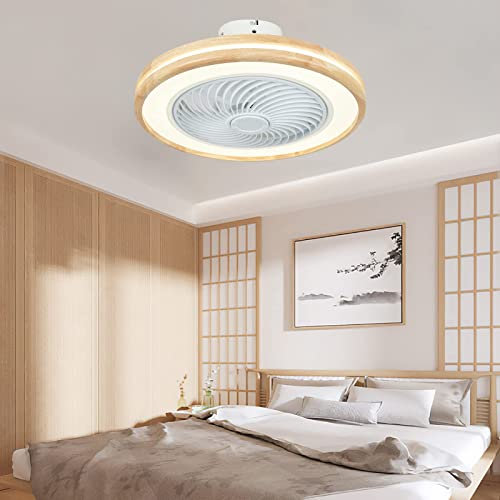 Ventilador De Techo Con Luz De Madera LED Regulable Silencioso Ceiling Fan with Light Reversible 6 Velocidades Diseño Sin Aspas Lampara Ventilador Modo Invierno Verano Para Dormitorio Salón-A
