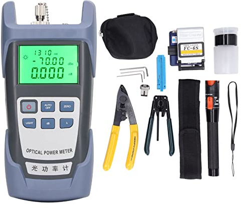 Natudeco Fiber Termination Kit, Fiber Tool Kit, 15-teiliges Optikkabel-Tester-Tool-Set-Kit mit DXL-40D Fiber Optical Power Meter, Fiber Stripper, Rotlichtstift für die Kommunikation