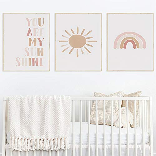 You are my Sunshine Rainbow Kinderzimmer Drucke Leinwand Malerei Wandkunst Bilder Poster Drucke Kinder Baby Zimmer Dekoration 70x90cm-3Pcs Frameless