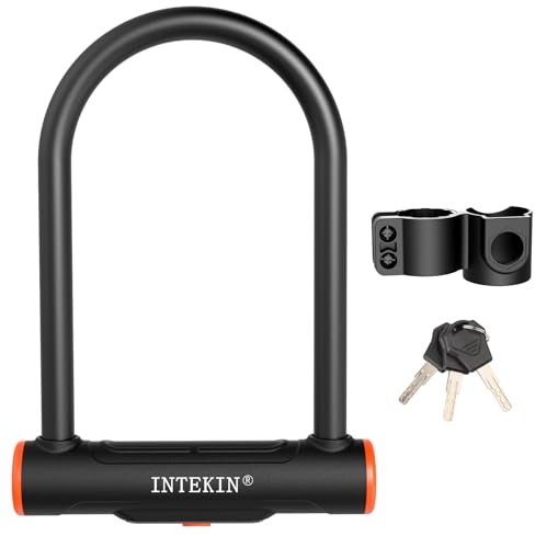 INTEKIN Fahrrad Bügelschloss, 16 mm Schweres Fahrradschloss mit Halterung, Hohe Sicherheit Fahrrad Schloss mit 3 Schlüssel für Rennrad, Mountainbike, E-Bike, Motorrad