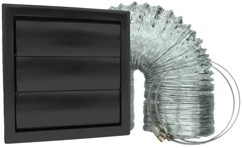 VENTS Cooker Hood Duct Vent Kit, 150mm (6-inch) Diameter. Black Louvered Grille, 2 Jubilee Clips, 3 Meters Semi-Rigid Metal Aluminium Ducting