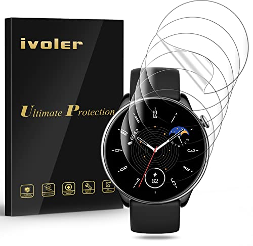 ivoler 6 Piezas Protector de Pantalla para Amazfit Active 2 / Amazfit GTR Mini, [Cobertura Completa] [líquida Instalar] [Anti-Arañazos] [Sin Burbujas] HD Transparente TPU Suave láminas Protectora