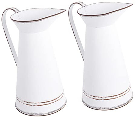 Yardenfun 2pcs Galvanized Iron Flower Vase Rustic Decorative Pot for Bouquets Tabletop Vintage Flower Bucket for Home Office