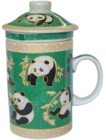 Porcelain Chinese Tea Mug with Infuser and Lid - Giant Panda Pattern