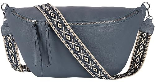Bauchtasche Umhängetasche Crossbody-Bag Hüfttasche Kunstleder Italy-Design (Gray Orchid)