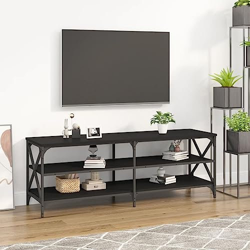 Annlera Meuble TV Noir 140x40x50 cm Bois d'ingénierie et Fer Banc TV Industriel Armoire Multimédia Maison Salon Espace de Divertissement Meubles de Chambre à Coucher Fonction d'affichage