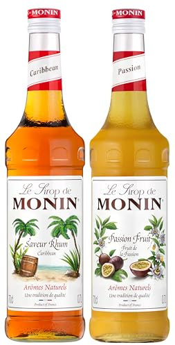 MONIN - Assortiment Sirop de saveur Rhum et Sirop de Fruit de la Passion pour Prosecco, Cocktail, Thé Glacé et Limonade - Arômes Naturels - 2x70cl