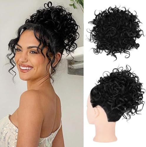 RPAEOY Lockiger Messy Bun Haarteil Pferdeschwanz Haarverlängerung Zopfgummi Dutt Haargummi Haarknoten Locken Haarteil Synthetik Perücke