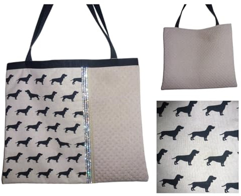 Handmade XXL Damen Strass Beutel Tasche Shopper Umhängetasche braun schwarz Dackel Dachshund Hund