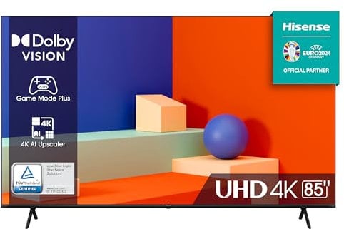 Hisense 85 4K Ultra HD 2023 85E63KT, Smart TV VIDAA U6, Dolby Vision, HDR 10+, Game Mode, Alexa Built-in, Tuner DVB-T2/S2 HEVC 10, lativù 4K