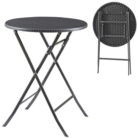 [en.casa] Klapptisch Mark Gartentisch Campingtisch klappbar 60 x 74 cm rund Picknicktisch Outdoor Rattanoptik, Schwarz