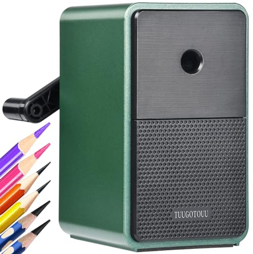 Bleistiftspitzer Manueller Anspitzer Mit Behälter 5 Positionen einstellbare Dicke Spitzer Mit Kurbel Geeignet für Kinder Künstler Schüler Büro (Grün)