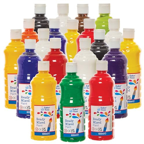 Baker Ross FN165 Ready Mixed Paints Classpack - Pack of 20, Paint Value Pack of Bottles, Paint for Kids