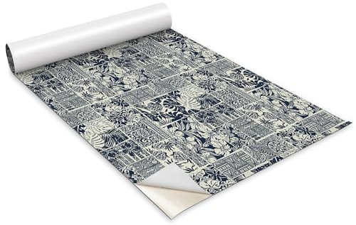 Wallfluent 100x50cm Küchenfolie Deko für Möbel Selbstklebende Hochwertige Klebefolie Dekofolie Tapete Möbelfolie Für Möbel Tisch Schrank Tür Küchenfronten - Blumenmuster im Comic-Stil