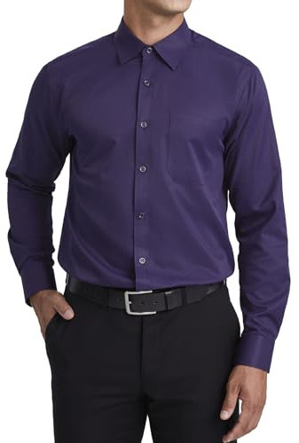 HISDERN Chemise Violet Homme Manches Longues Coupe Ajustée Style Coton Poignets Boutonnés Mariage Affaires Taille 4XL