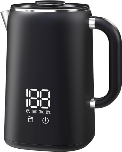 YEWEN Electric Kettle, 304 Stainless Steel Interior, BPA-Free, Double Wall 1.7L Hot Water Boiler, 1500W Tea Kettle with Auto Shut-Off & Boil Dry Protection, LED Indicator