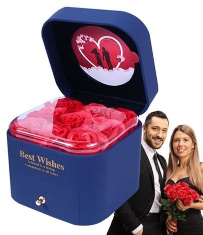 Lueear Boîte à bijoux avec 9 roses éternelles - Boîte à bijoux - Boîte de présentation pour bijoux - Pour demande en fiançailles
