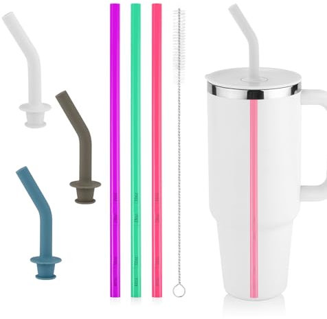 3pcs Replacement Straw with Graduated Lines for Hydro Flask Tumbler 40/32/28/20oz, BPA Free Reusable Plastic Straws with 3 Silicone Straw Tips and Cleaning Brush for Travel Tumbler (6 Colors)