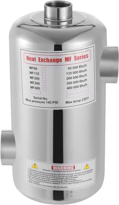 SuhoFutus 28 KW Heat Exchanger Pool, Pool Heater Stainless Steel Swimming Pool Heater, Maximum Temperature Reaches 120℃, Applicable Pool Volume 150m³, 13.4 x 29.2 cm (D×H)