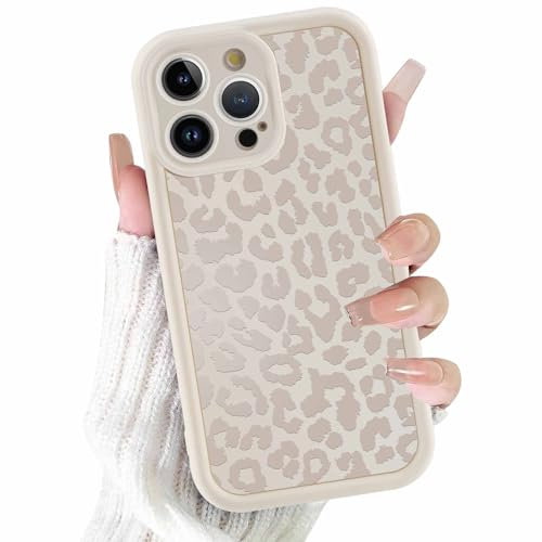 ZhuoFan Hülle für iPhone 15 Pro 6,1”, Aesthetic Leopard Muster Handyhülle Weiß Matte Schutzhülle Ultra Weich Silikon Dünn TPU Case Stoßfest Kratzfest Bumper Cover, 07