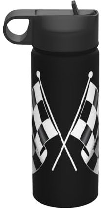 QGWDYYJQ Black White Formula Checkered Flags Pattern Printed 18OZ Sports Insulated Kettle Travel Mug Sports Fitness Bottle