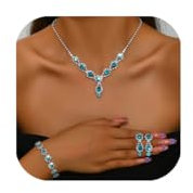 Gkaopi 3 Stück Hochzeit Schmuck Sets Damen Strass Kette Anhänger Ohrringe und Armband Set Silber/Rot/Blau Hochzeit Schmuck für Verlobung Brautjungfer Prom