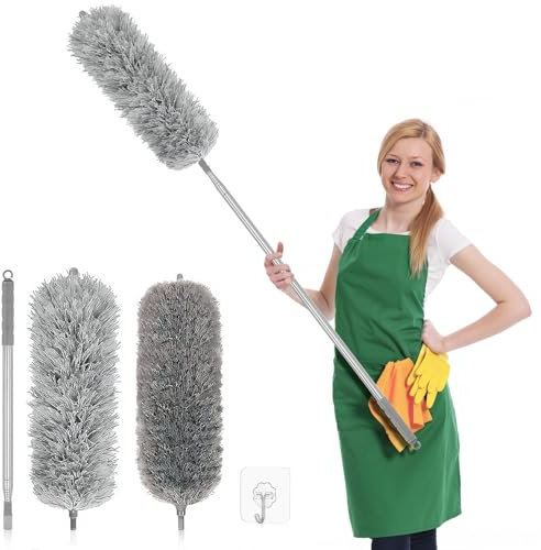 Estensibile con asta telescopica in acciaio inox, in microfibra, con scopa angolare pieghevole, lavabile, scopa angolare pieghevole, extra lunga, 75 – 250 cm