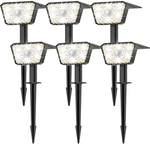 GOLUMUP Solarstrahler für Außen Garten mit Bewegungsmelder 6 Stück, IP67 Wasserdicht, 4 Betriebsmodi, Wand- und Bodenmontage, Solarleuchten für Außen für Garten Terrasse Garage - Warmweiß