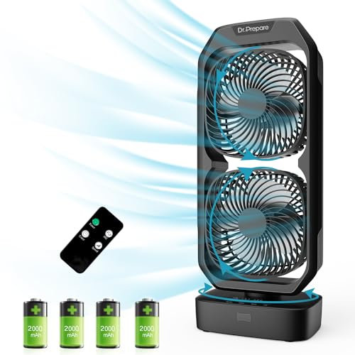 DR.PREPARE Ventilador de Torre con Batería Recargable 8000 mAh Ventilador de Mesa USB Oscilante 3 Velocidades con Control Remoto para Escritorio Dormitorio Oficina Camping