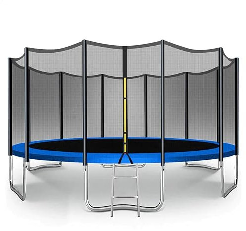 Trampoline for Kids - 6ft/8ft/10ft/12ft/14ft/16ft, Safety Enclosure Net, Ladder, Weatherproof Cover & Shoe Bag Included - Durable Outdoor Bouncing Fun (Blue, 12ft)