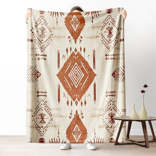 Pggong Azteken Tribal Ethno Decke 150x200cm, Navajo Southwest Kuscheldecke Flauschig, Weiche Flanell überwurfdecke, Geometrie Ureinwohner Fleecedecke Waschbar Wohndecke für Bett Couch