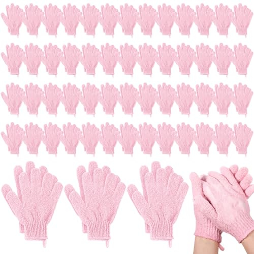 Didaey 104 Pcs Exfoliating Glove Bulk Shower Gloves with Hanging Loop Exfoliating Body Scrubber Dead Skin Remover for Body Bath Beauty Spa Massage Scrubs Men Women Bathing(Pink)