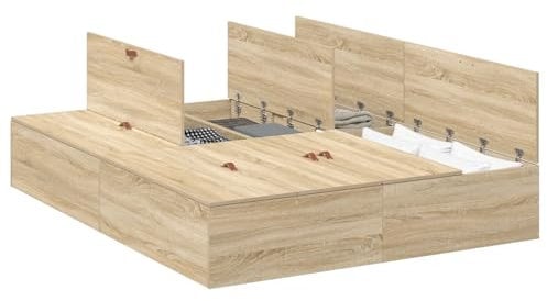 vidaXL Queen Size Stauraum Bettgestell Massivholz Eiche Sonoma Finish Moderner Stil Reichlich Stauraum Für Effizi Ente Schlafzimmernutzung Geeignet Für 160 X 200 cm Matratze Robustes Elegantes Design