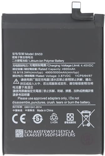 Batterie Li-polymère compatible avec Xiaomi Redmi Note 10, 3,87 V, 5000 mAh, 19,35 Wh, sans outils