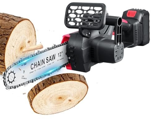Worshow 12-Inch Cordless Chainsaw - 21V 4500RPM Brushless Motor Mini Chain Saw, Electric Chainsaws with 3000mAh Battery,2 Chains, Handheld Lightweight Chain saws for Garden Pruning Trees/Cutting Wood