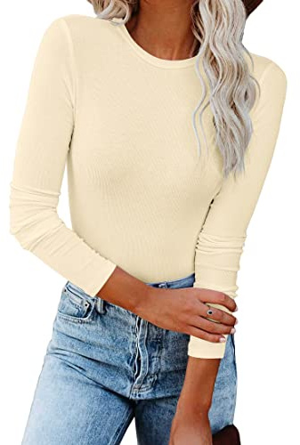 INFITTY Spring Long Sleeve Shirts for Women Lace Sexy V Neck Ribbed Fitted T-Shirt Casual Blouses 2026 Trendy Cute Tops