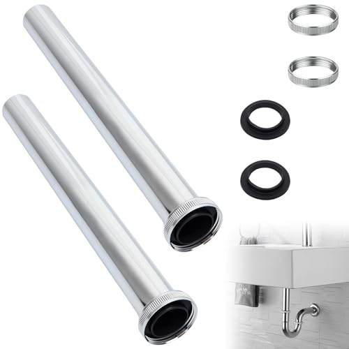 2 Pcs Tauchrohr Siphon,Universal Tauchrohr für Siphon 300mm, Waschbecken Rohr Abfluss Verlängerung,mit Mutter & Dichtungsgummischeiben für Abflussanschluss, Verlängerung unter dem Waschtisch(Silber)