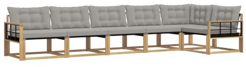 vidaXL Outdoor-Sofagarnitur mit Kissen 6 pcs Weiß und Hellgrau, Garten, modernes Outdoor-Sofa-Set, wetterfest, Bequeme Lounge, langlebige Möbel, Akazienholz-Design