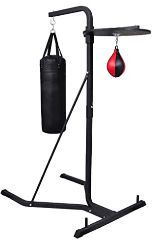 QUAHEAS Boxstation 2-in-1 mit stabilem Metall- und Holzständer, Boxsack 20 kg und aufblasbarer Boxbirne, ideal für Training, Fitness, Kampfsport, Kickboxen, MMA, Ausdauer und Reflexe zuhause
